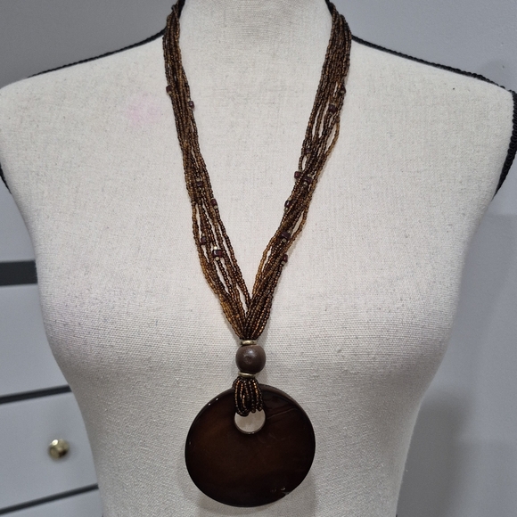 NWT Coldwater Creek Beaded Necklace With Abalone Shell - Picture 1 of 8